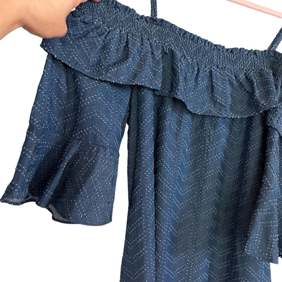 Vivi By Violet Weekend Women Cottagecore Off Shoulder Dress Blue Sz XL Cotton - Picture 3 of 11